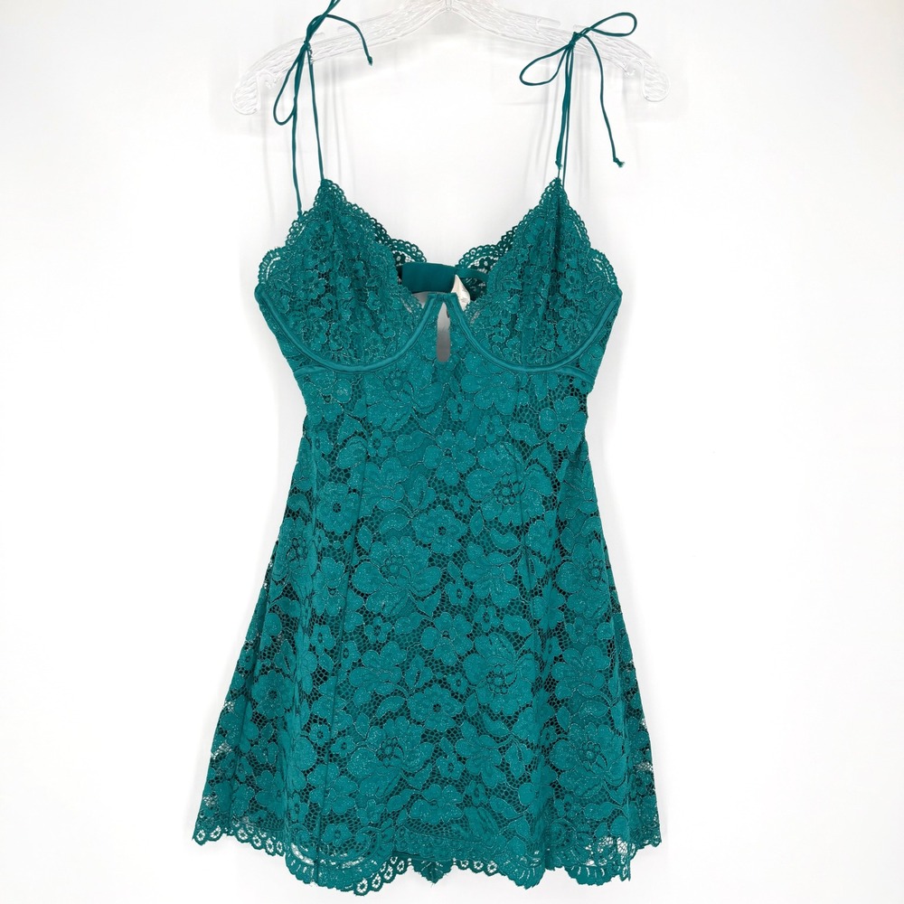 NWT For Love & Lemons Creamsicle Lace Slip Dress Teal Underwire Cutout L - Picture 2 of 13